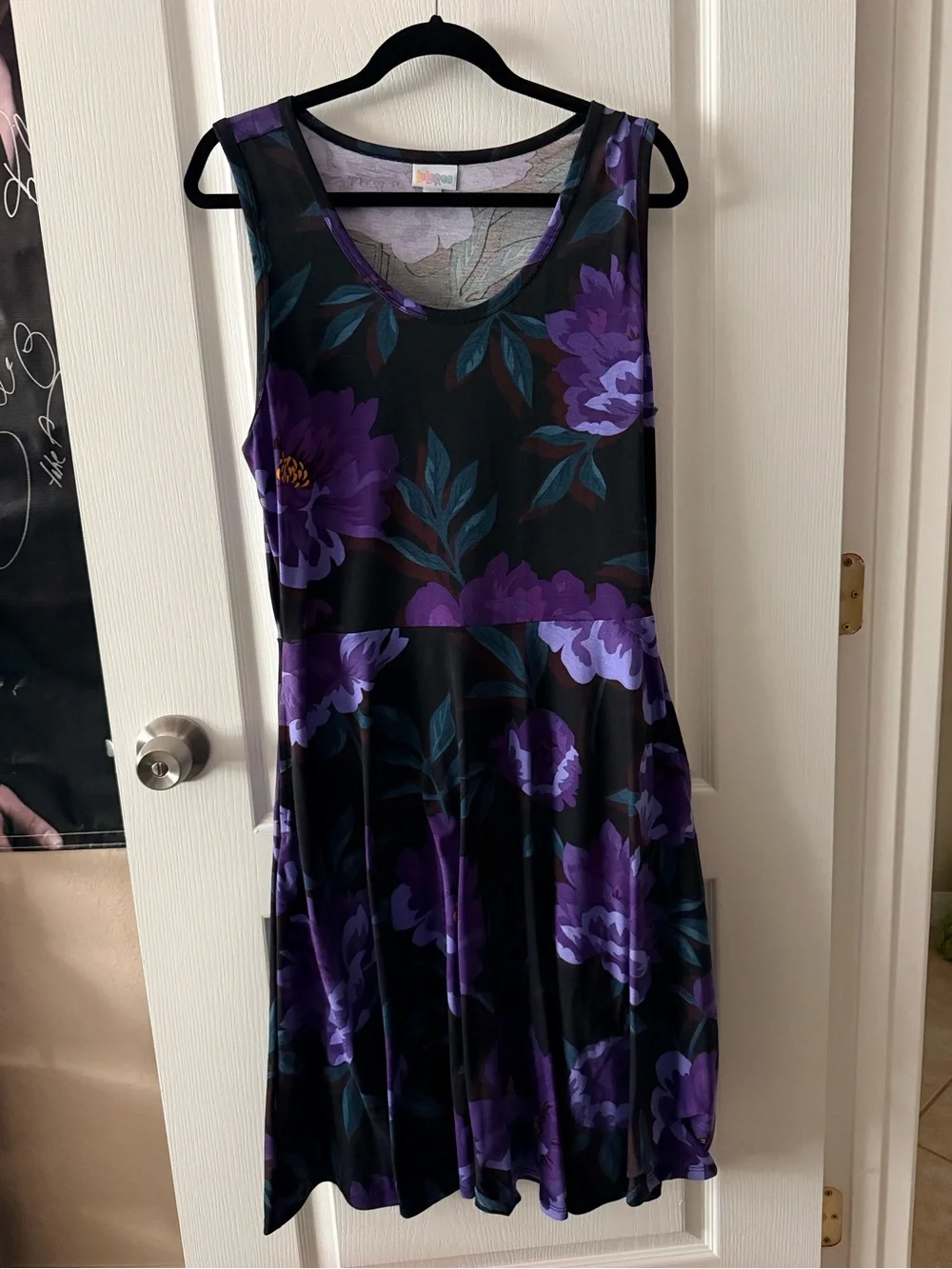 LuLaRoe Nicki Dress XL Purple Floral Sleeveless Pocket Swing Dress - Picture 2 of 6